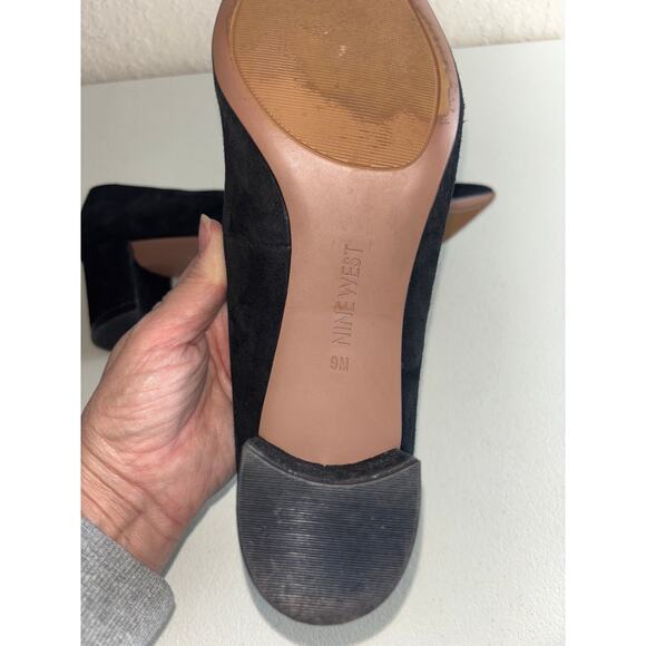 Nine West Ike Black Suede Block Heel Pumps Size 9 - Picture 8 of 10
